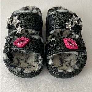 CROCS Black and Pink Slippers with Star Accents